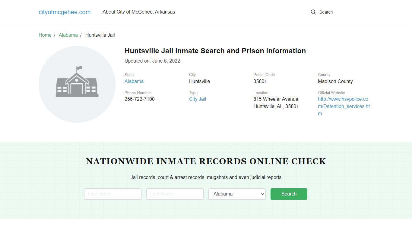 Huntsville Jail Inmate Search and Prison Information